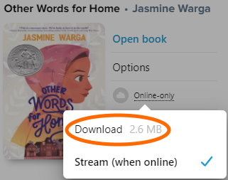 The download option for a book on the Loans screen.