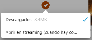 Las opciones de descarga y transmisión de un título.